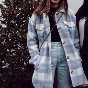 Missguided Blue Plaid Brushed Shacket 
